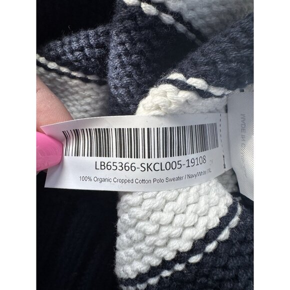 NWT Quince Womans XL 100% Organic Cropped Cotton Polo Sweater Navy White Striped - Picture 10 of 11